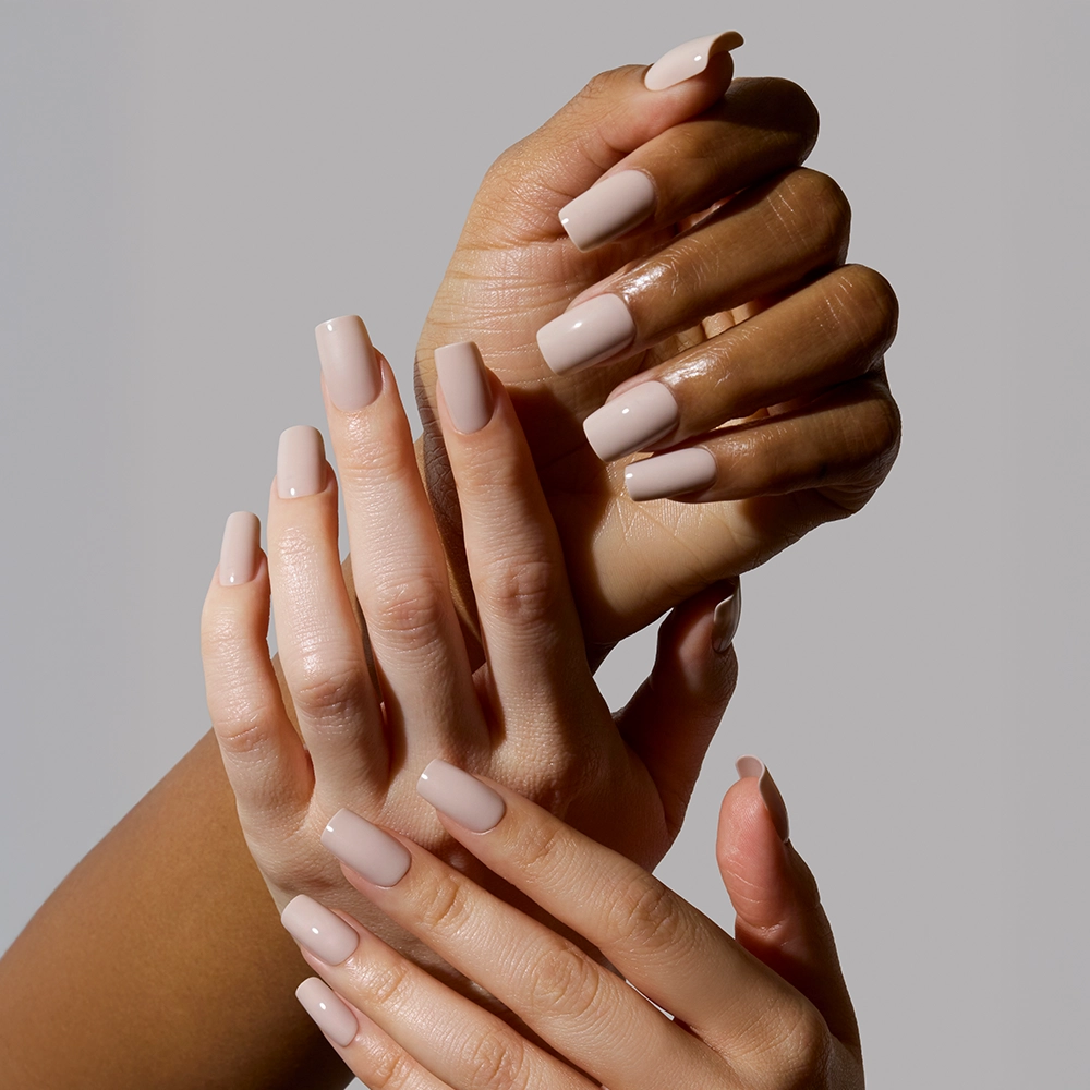Bare Bliss Press-On Nails | Medium Square Grey Nude Opaque Nails