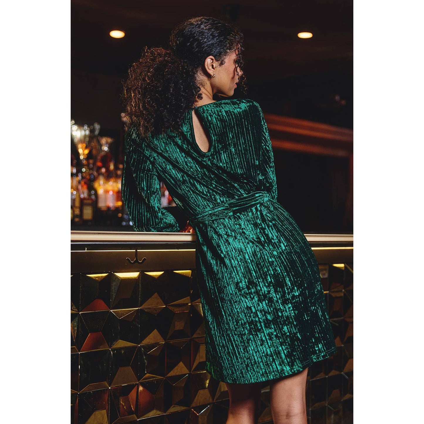 Final Sale - Velvet High Scoop Neck Sash Belt Dress
