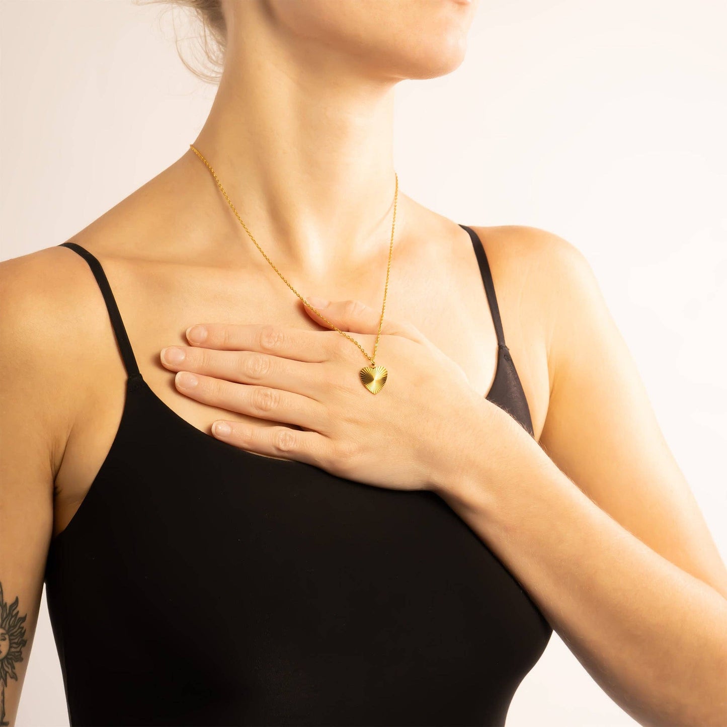 18K Gold PVD Stainless Steel Sunburst Heart Charm