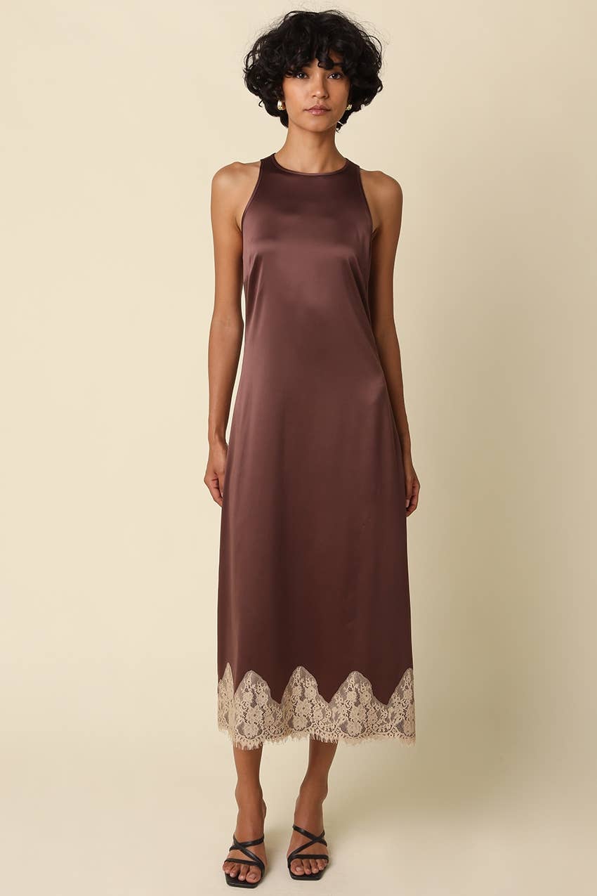 Zoe Lace Trim Satin Dress