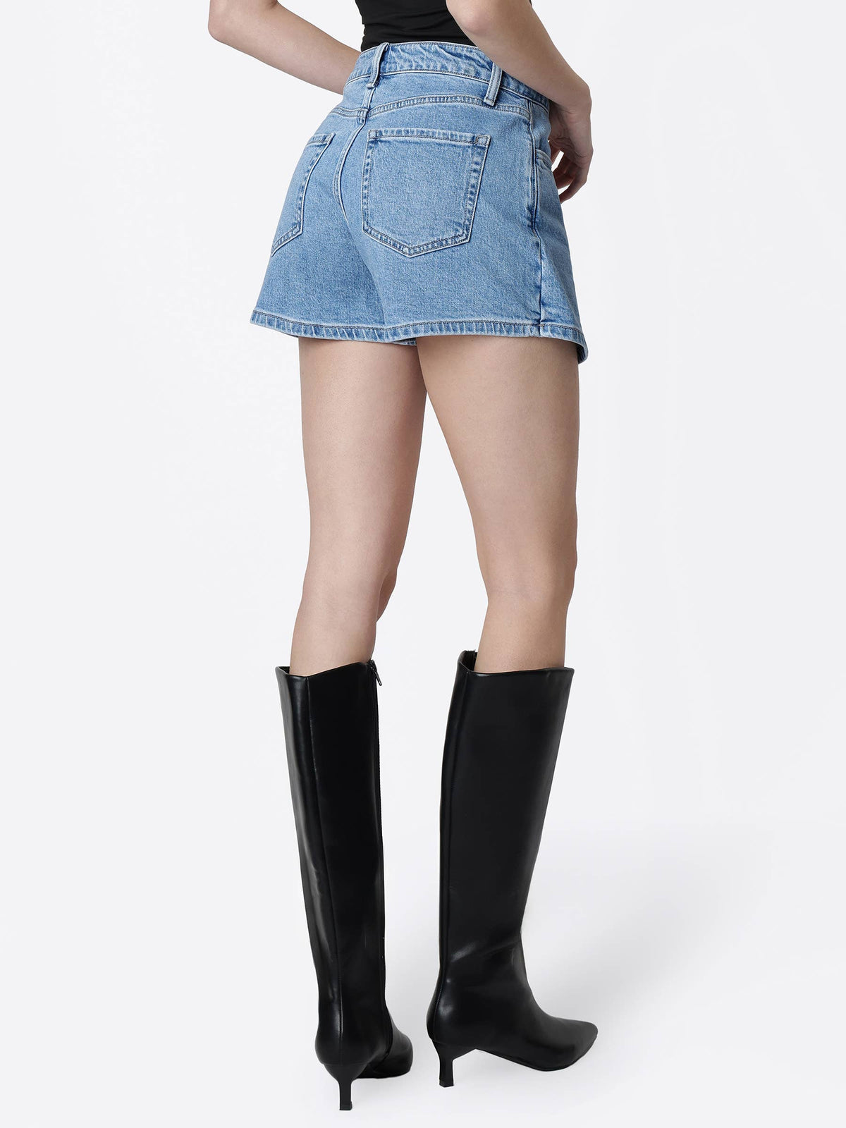 High Rise Medium Wash Denim Wrap Skort