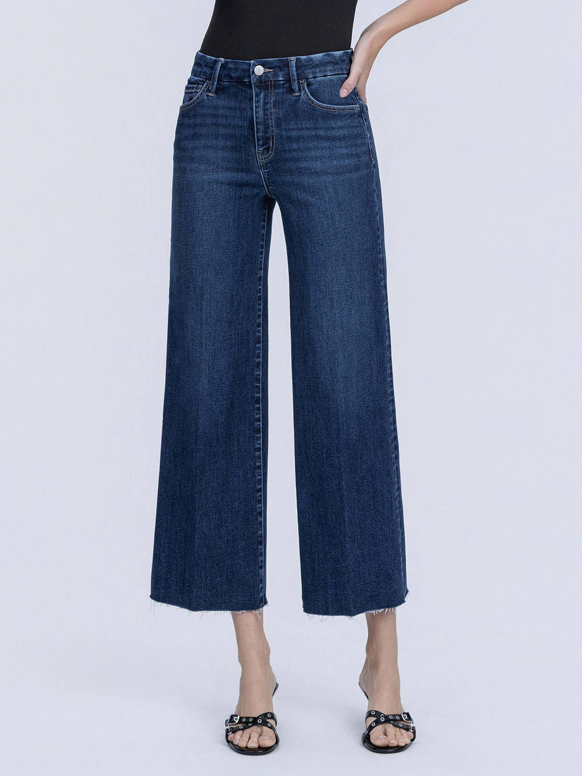 High Rise Trouser Fold Creases Crop Wide Leg Jeans