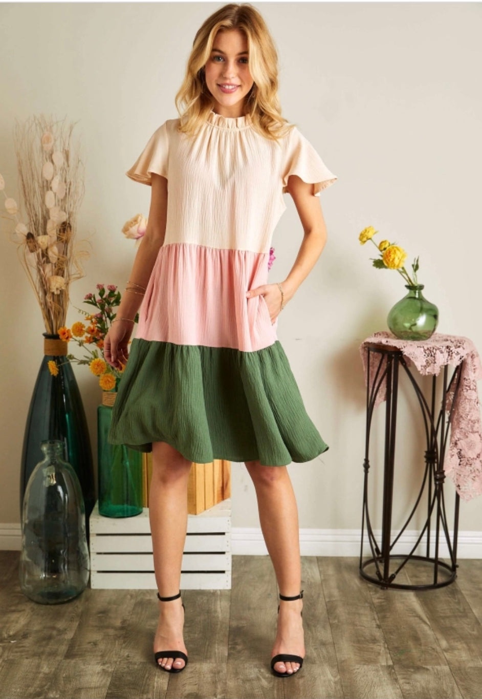 Final Sale - Colorblock Tiered Babydoll Dress