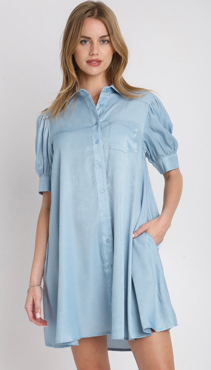 Final Sale - Tencel Collared Button Down Shirt Dress