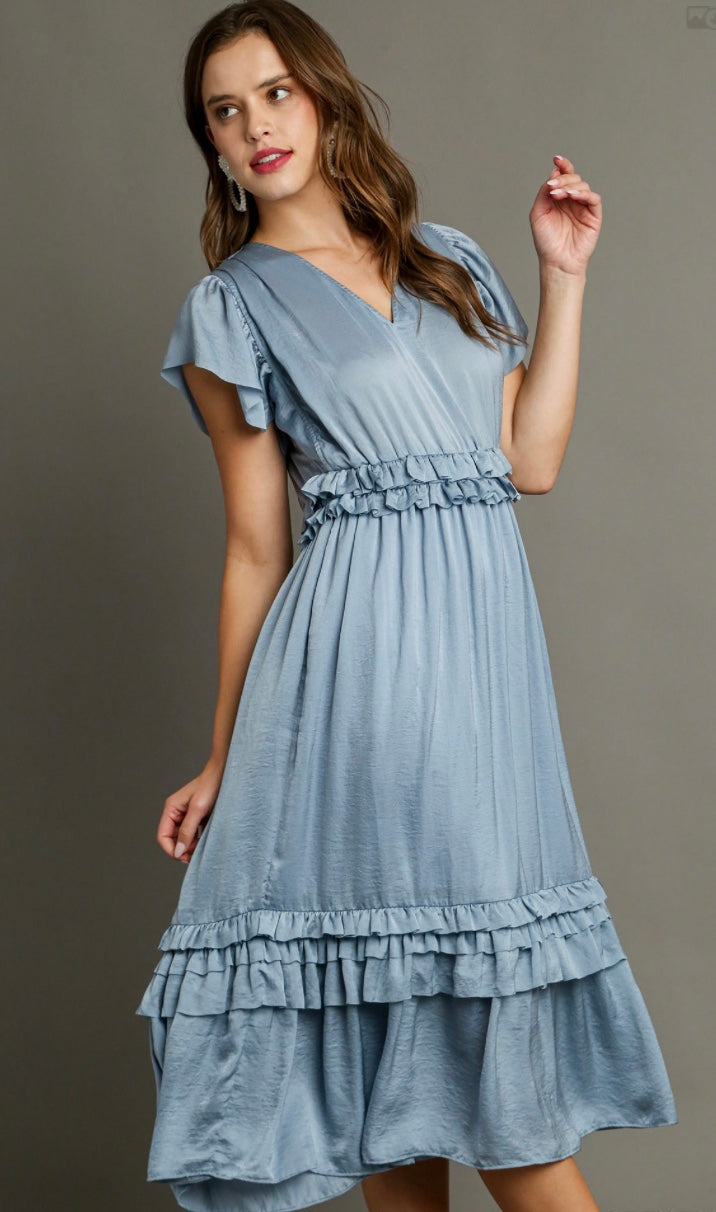 Final Sale - V-Neck Ruffle Trim Maxi Dress
