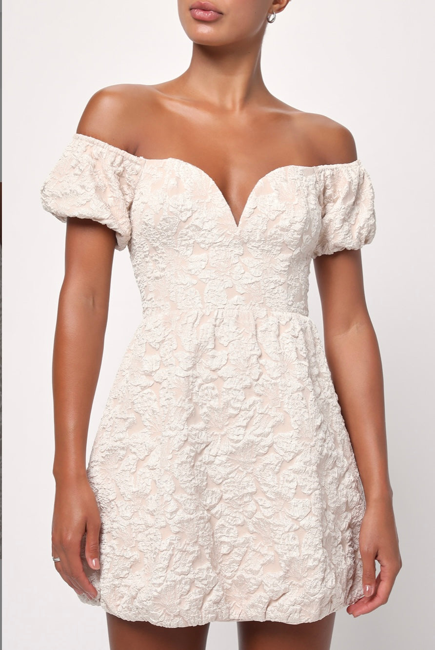 Avery Jacquard Puff Sleeve Mini Dress