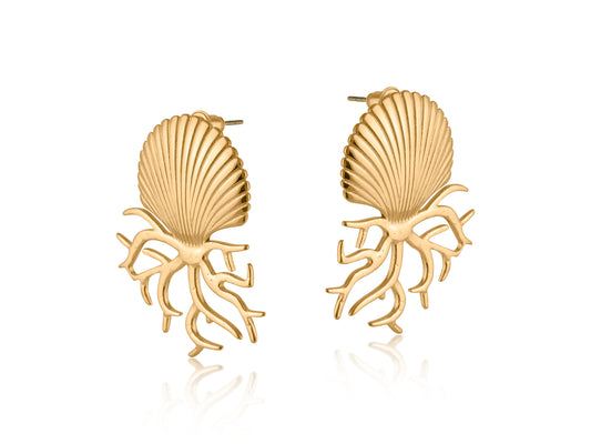 Gold Hecate Coral Shell Stainless Steel Earrings