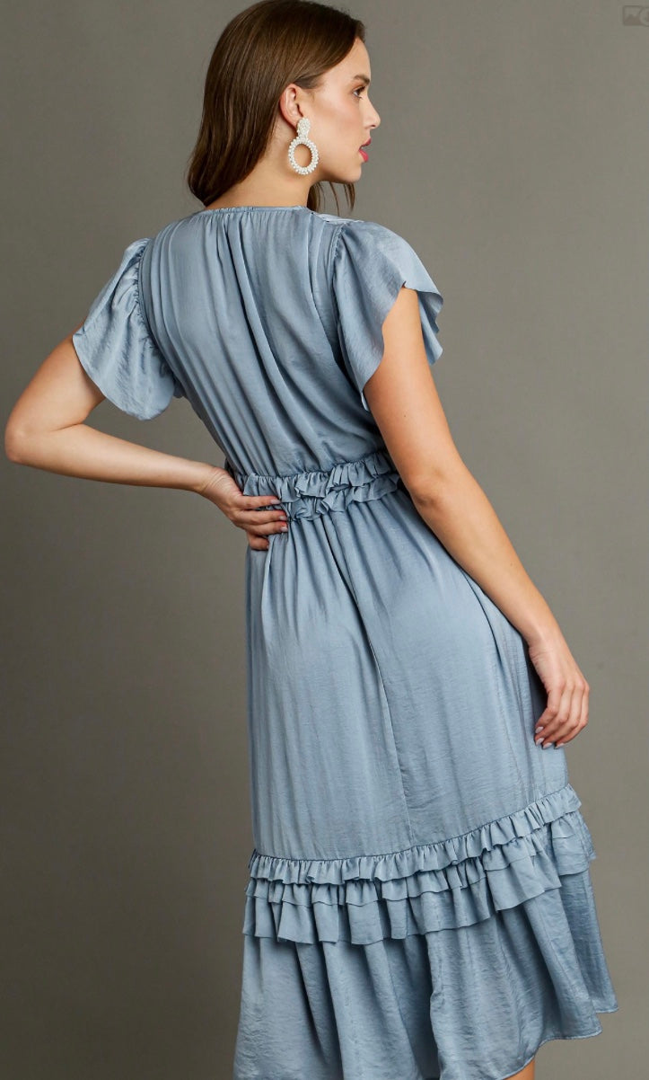 Final Sale - V-Neck Ruffle Trim Maxi Dress
