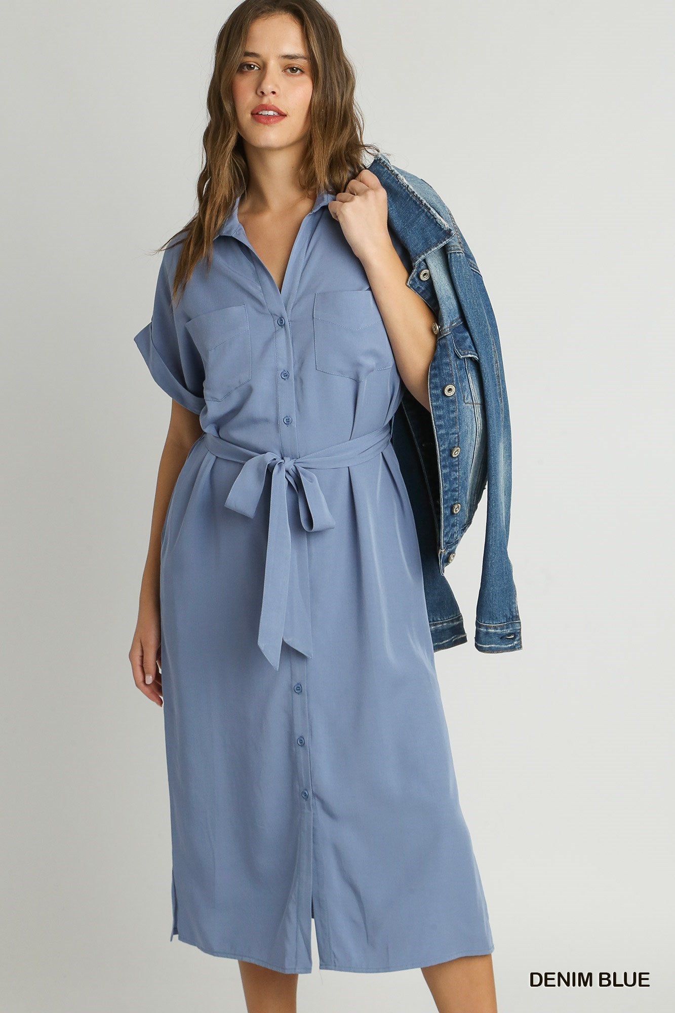 Final Sale - Collared Button Down Midi Dress
