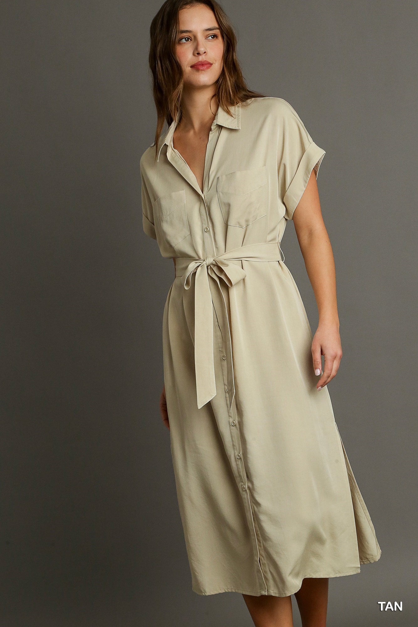 Final Sale - Collared Button Down Midi Dress