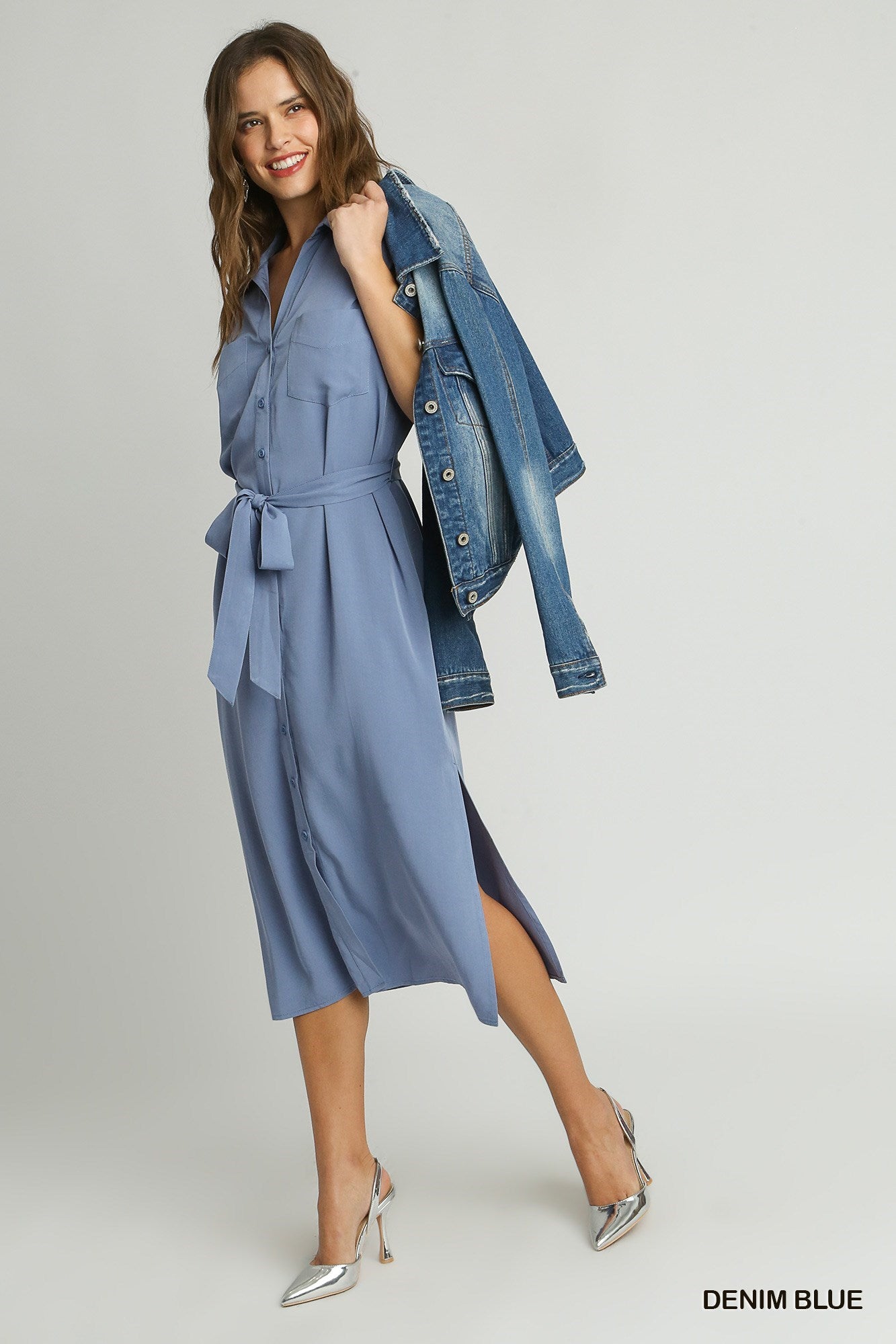 Final Sale - Collared Button Down Midi Dress