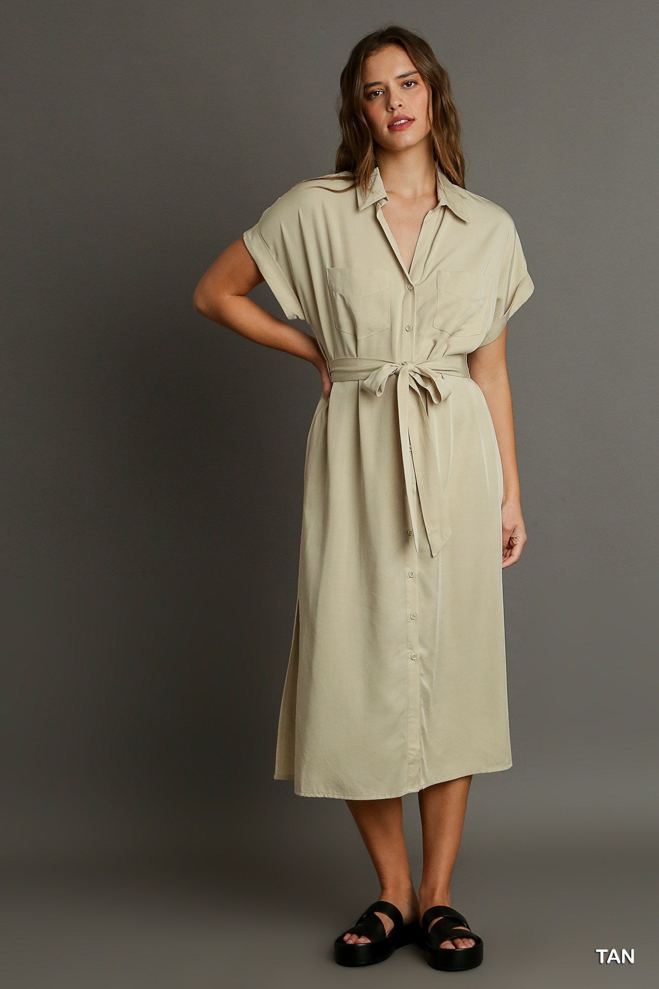 Final Sale - Collared Button Down Midi Dress