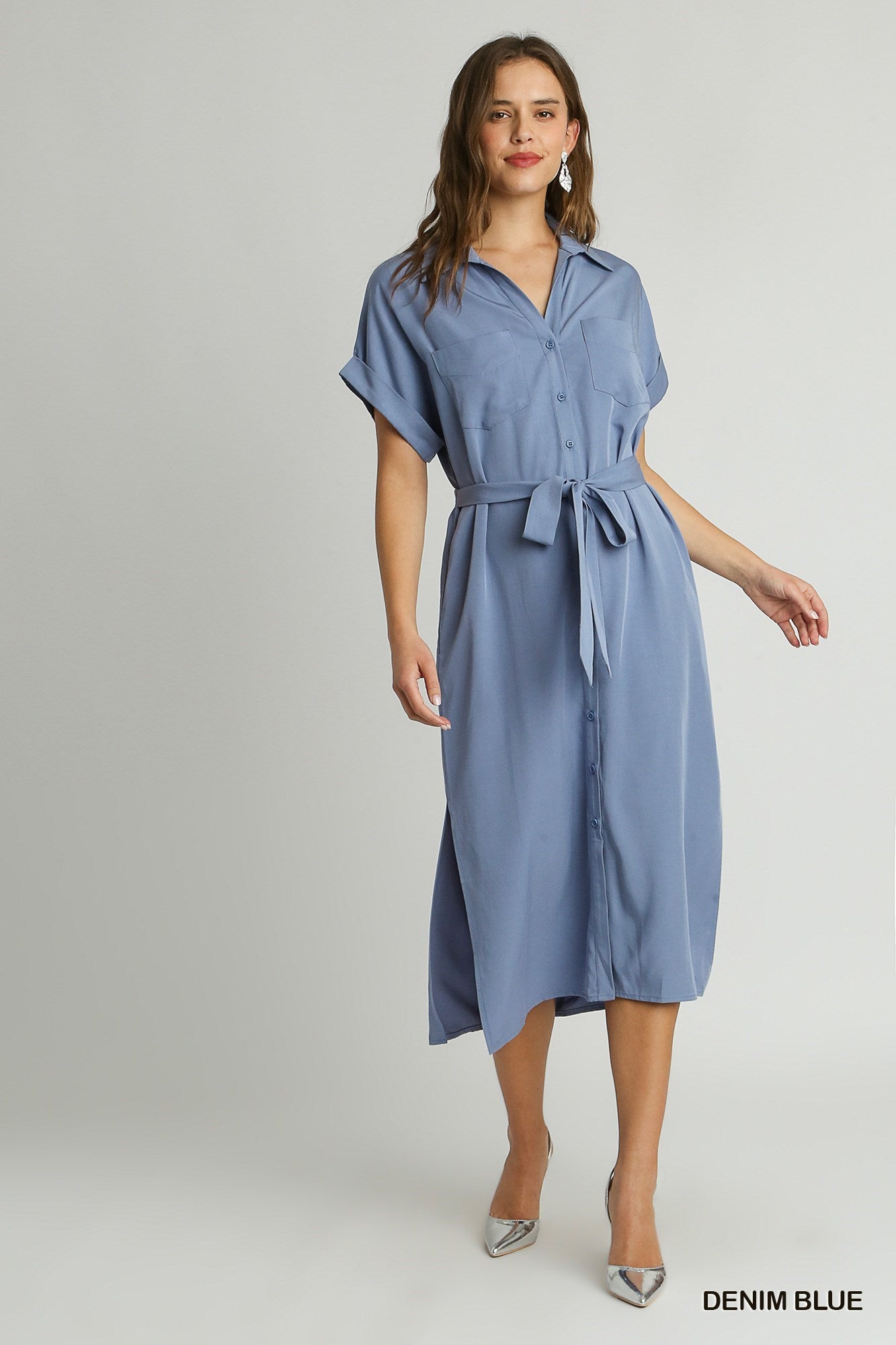 Final Sale - Collared Button Down Midi Dress