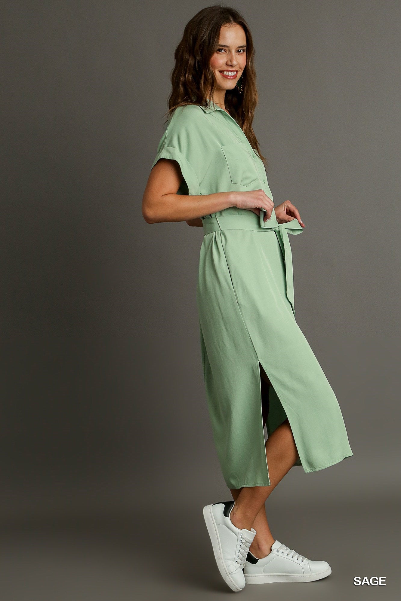 Final Sale - Collared Button Down Midi Dress