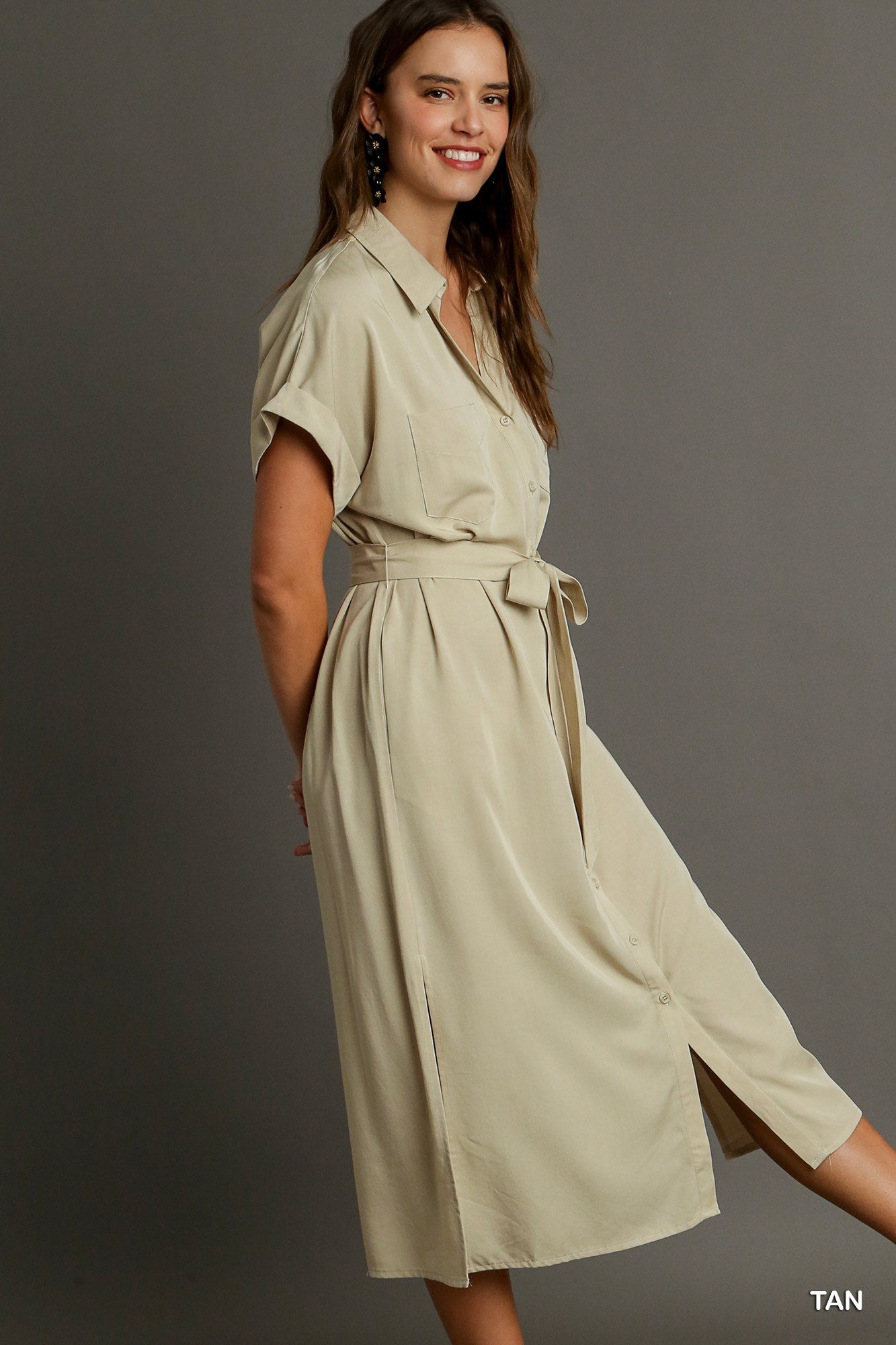Final Sale - Collared Button Down Midi Dress