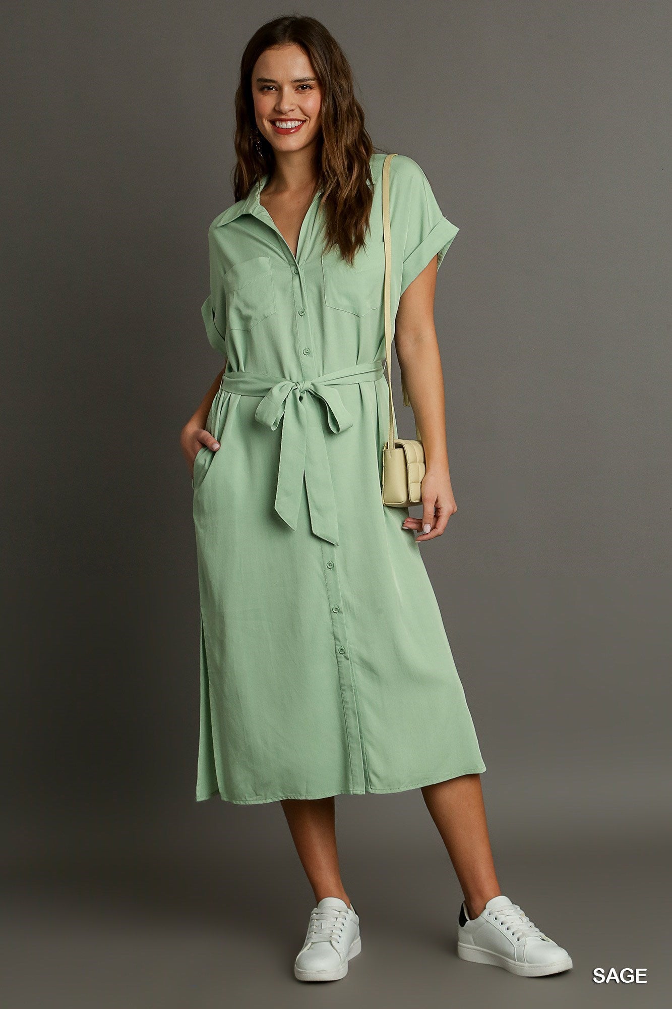Final Sale - Collared Button Down Midi Dress