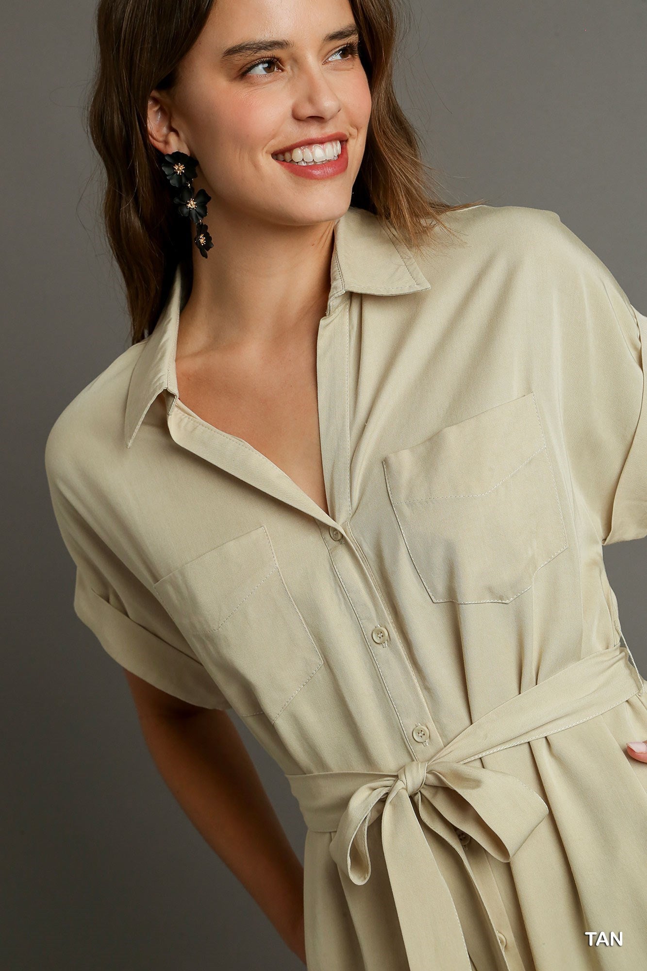 Final Sale - Collared Button Down Midi Dress