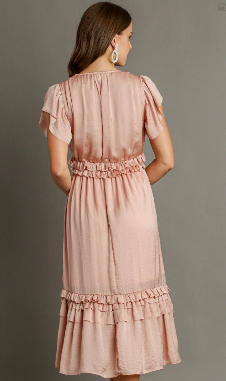 Final Sale - V-Neck Ruffle Trim Maxi Dress