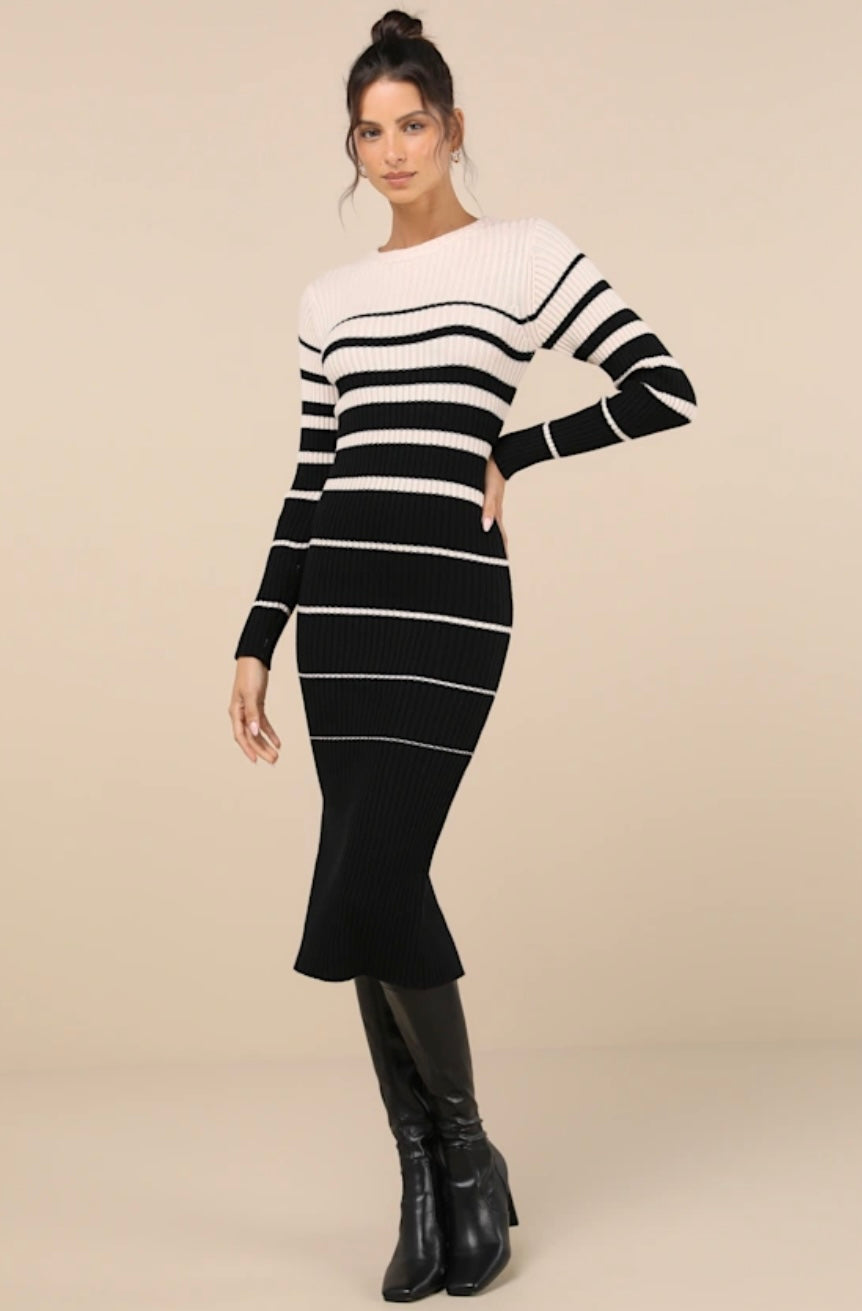 Final Sale - Striped Midi Sweater Dress