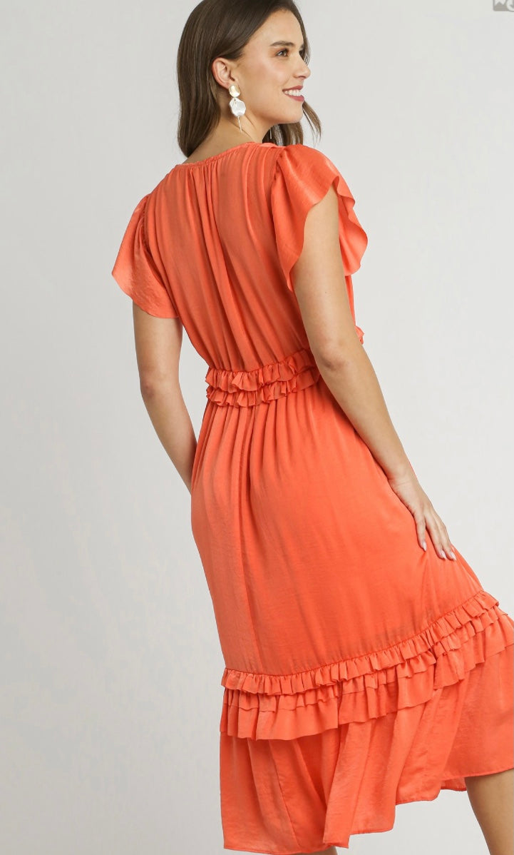 Final Sale - V-Neck Ruffle Trim Maxi Dress