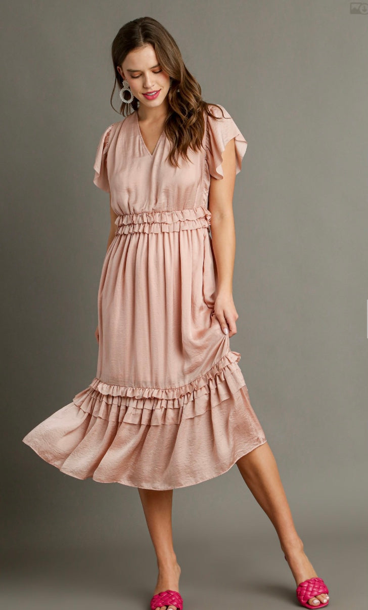Final Sale - V-Neck Ruffle Trim Maxi Dress
