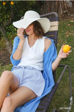 Final Sale - Cotton Gauze Sleeveless, V-Neck High Low Hem Top with Fray Details