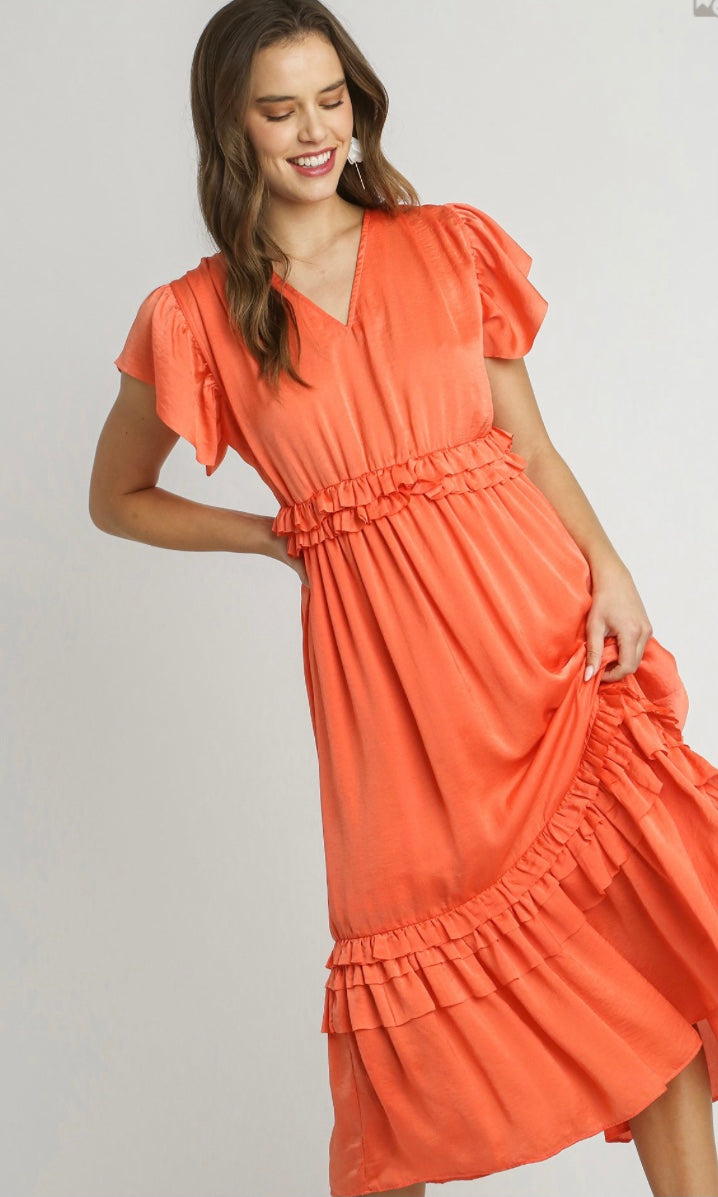 Final Sale - V-Neck Ruffle Trim Maxi Dress