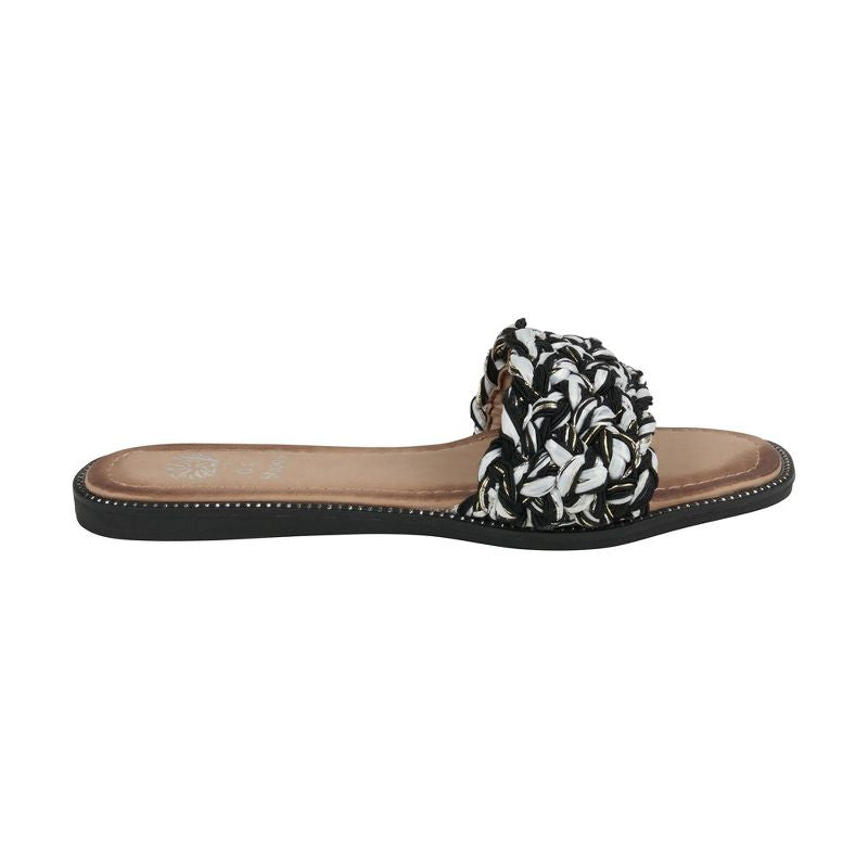 Final Sale - Arly Woven Squared Toe Slide Flat Sandals