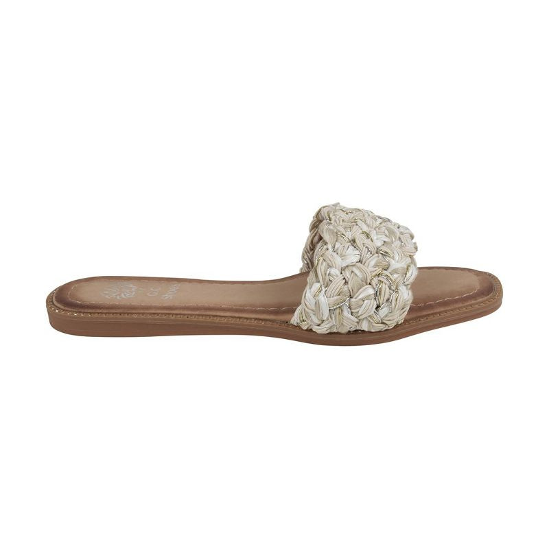 Final Sale - Arly Woven Squared Toe Slide Flat Sandals