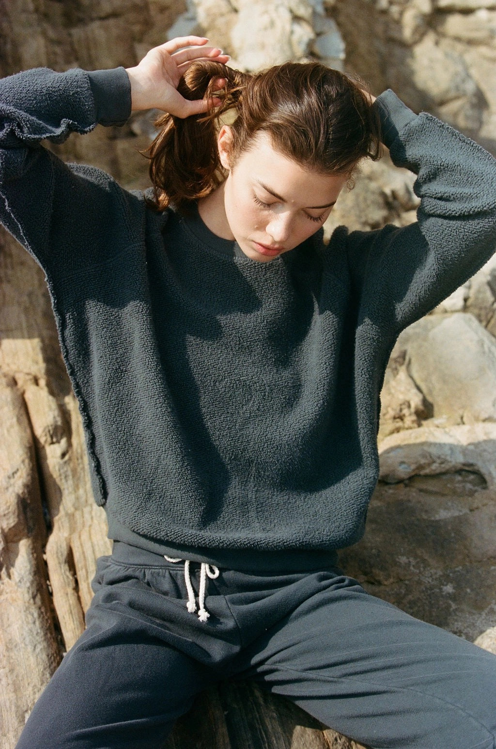 Knit Cotton Upside Down Garment Washed Pullover