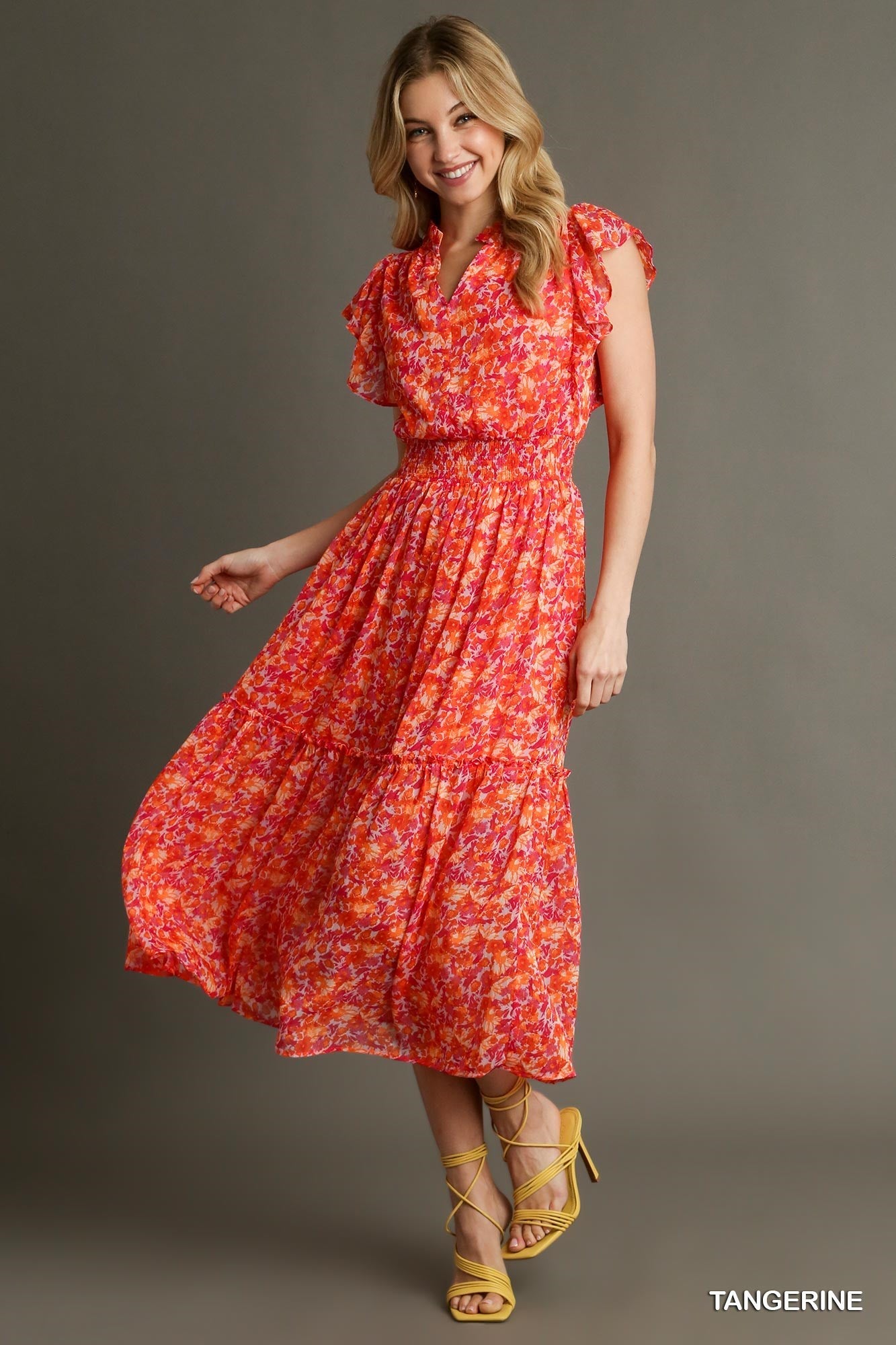 Final Sale - Floral Print Split Neck Ruffle Maxi Dress