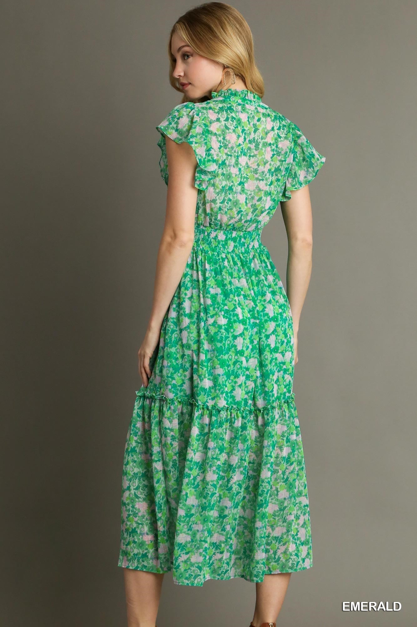 Final Sale - Floral Print Split Neck Ruffle Maxi Dress
