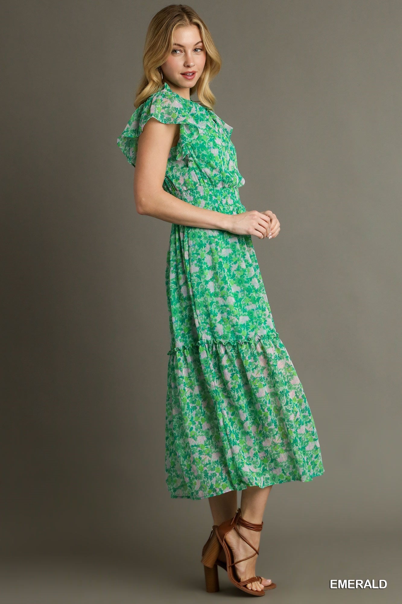 Final Sale - Floral Print Split Neck Ruffle Maxi Dress