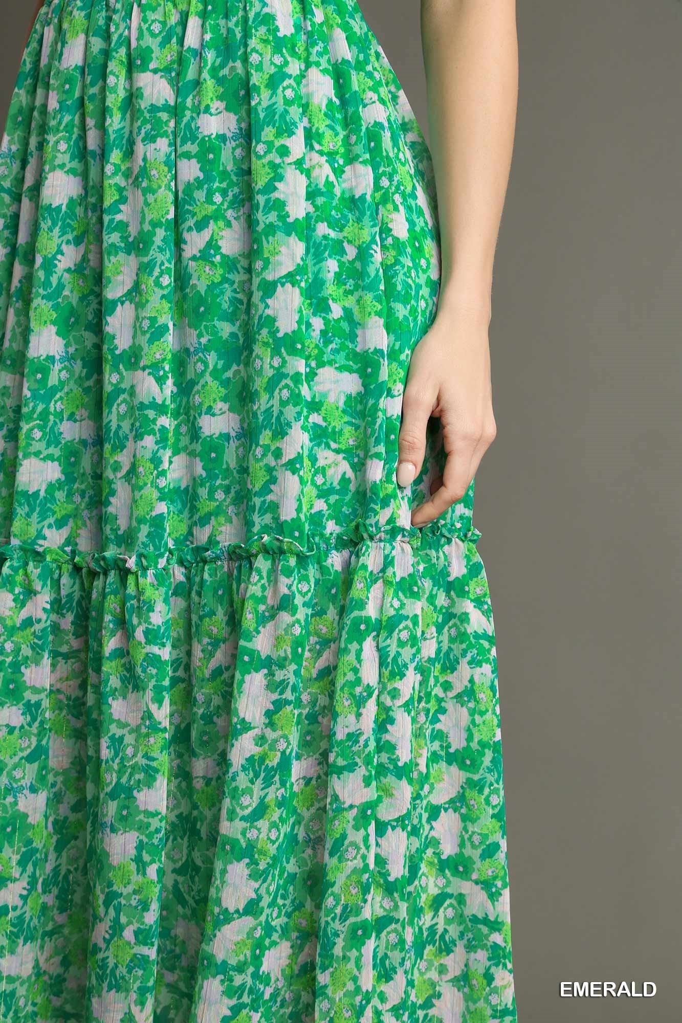 Final Sale - Floral Print Split Neck Ruffle Maxi Dress