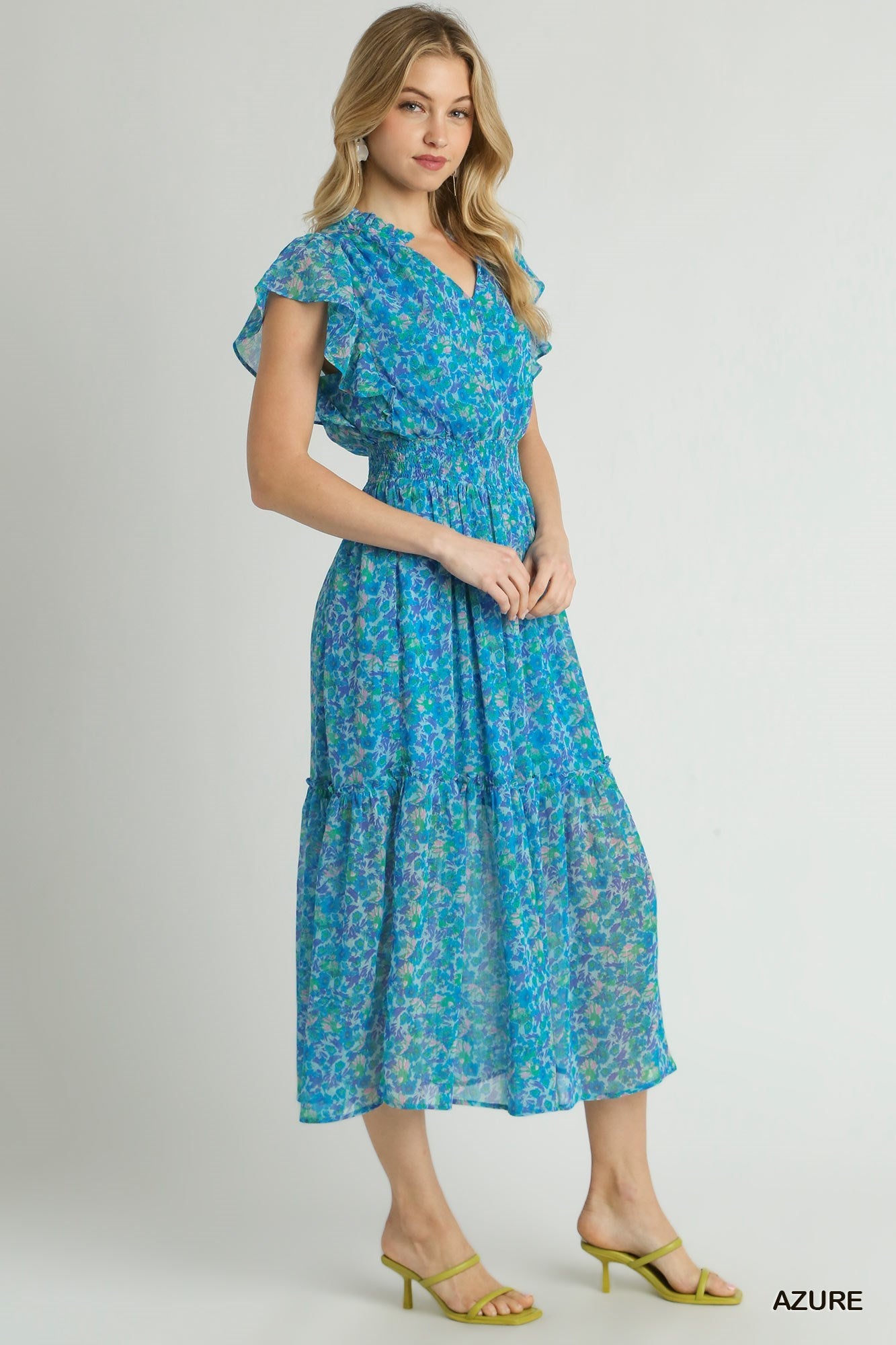 Final Sale - Floral Print Split Neck Ruffle Maxi Dress