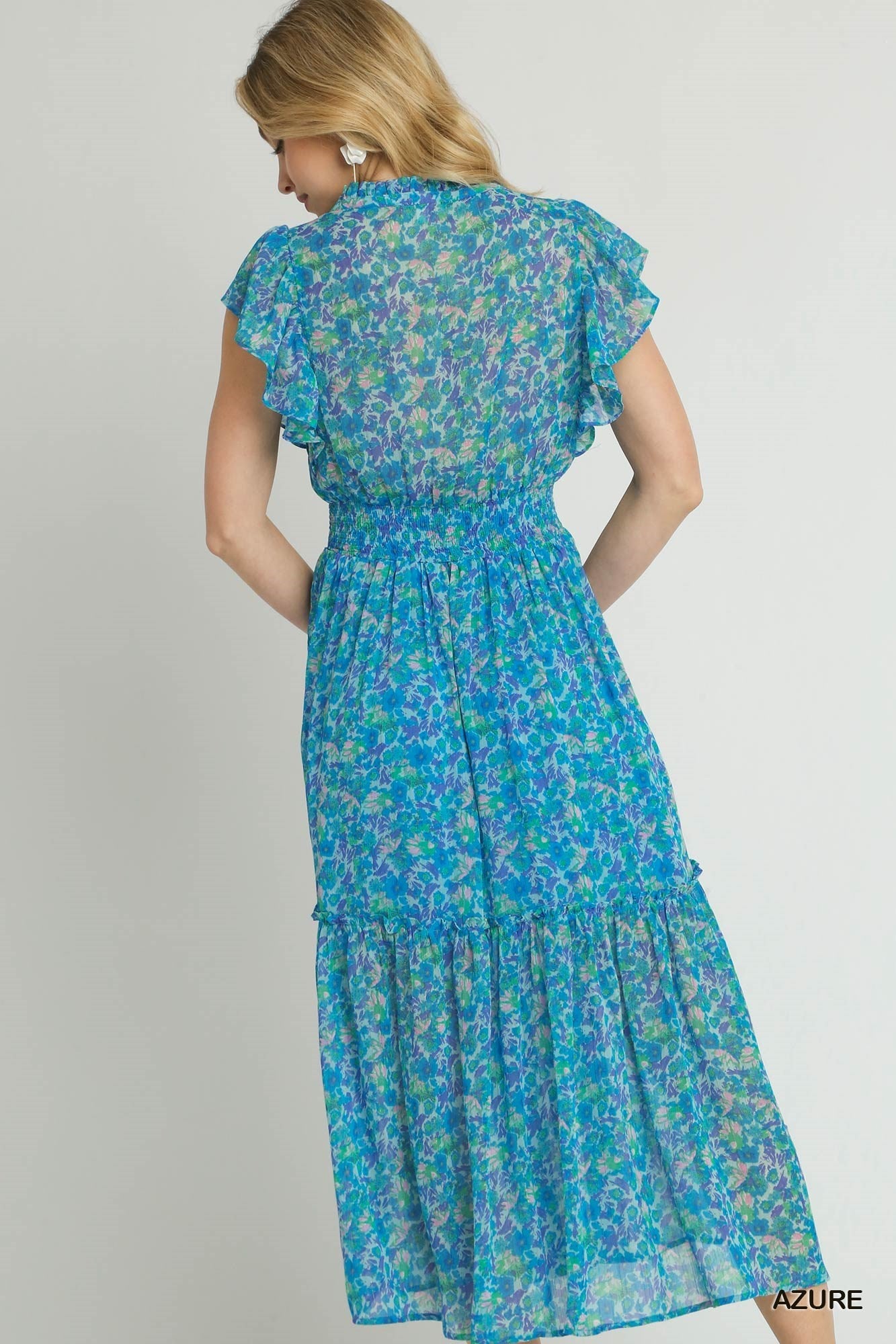 Final Sale - Floral Print Split Neck Ruffle Maxi Dress