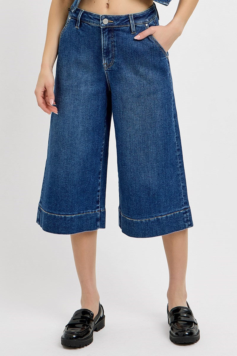 High Rise Crop Culotte Jeans