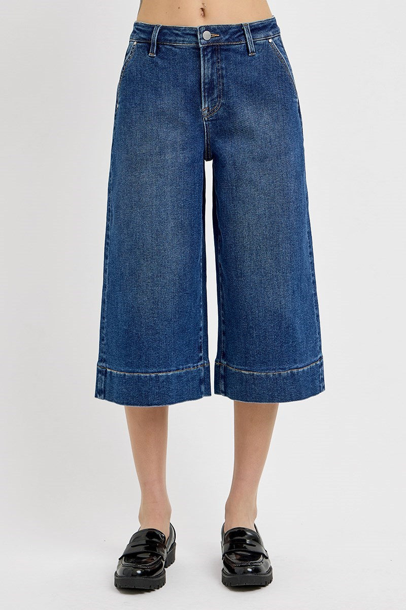 High Rise Crop Culotte Jeans