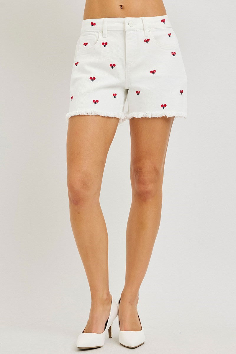 High Rise Embroidered Shorts
