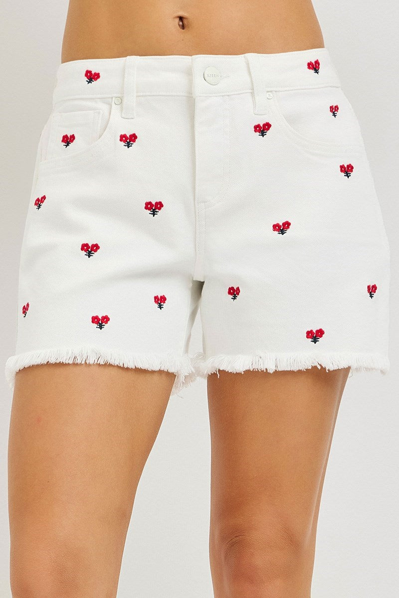 High Rise Embroidered Shorts