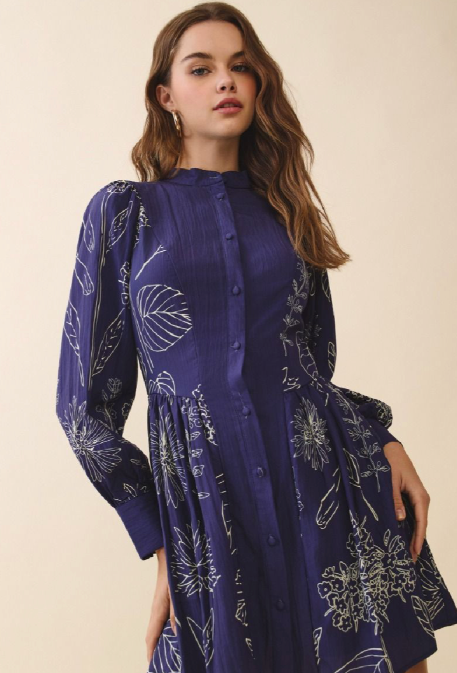 Button Front Floral Mini Dress