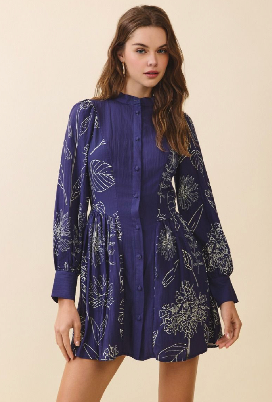 Button Front Floral Mini Dress