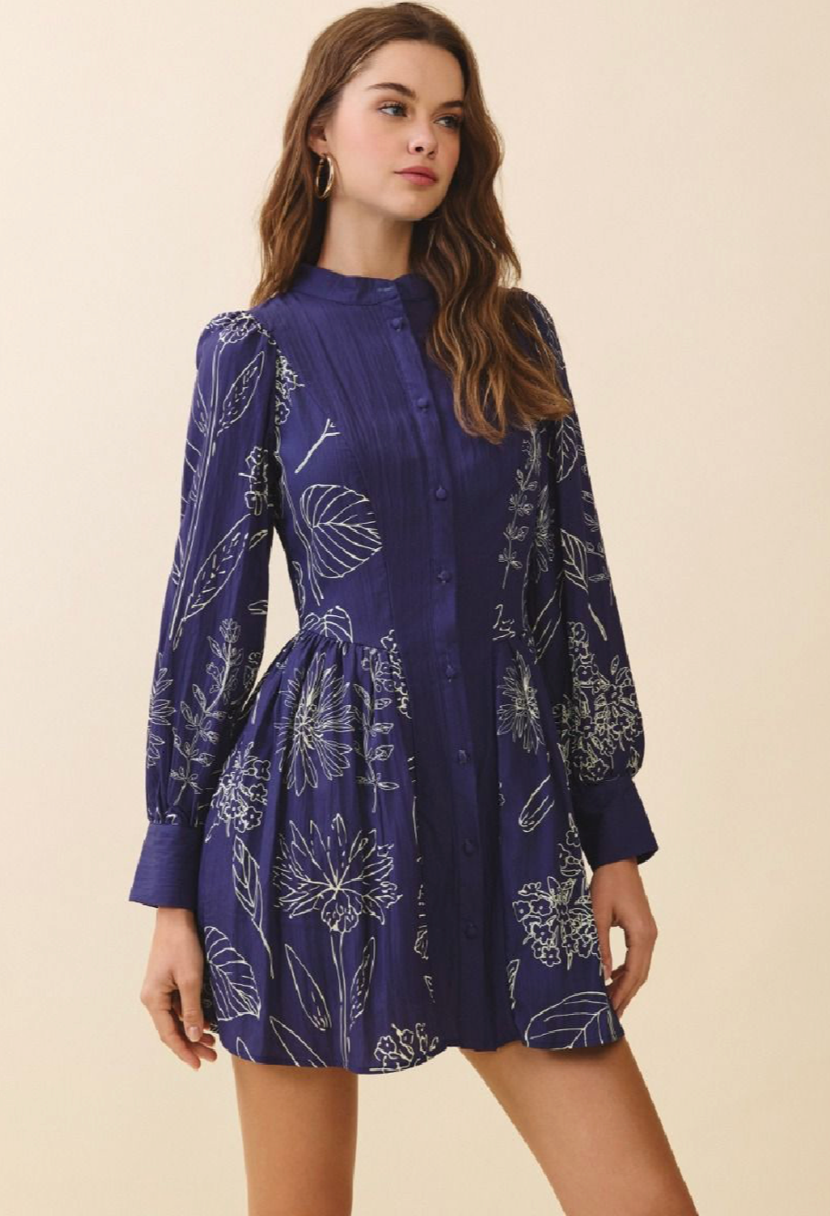 Button Front Floral Mini Dress