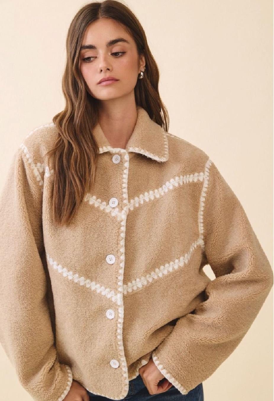 Final Sale - Sherpa Jacket With Stitch Detail