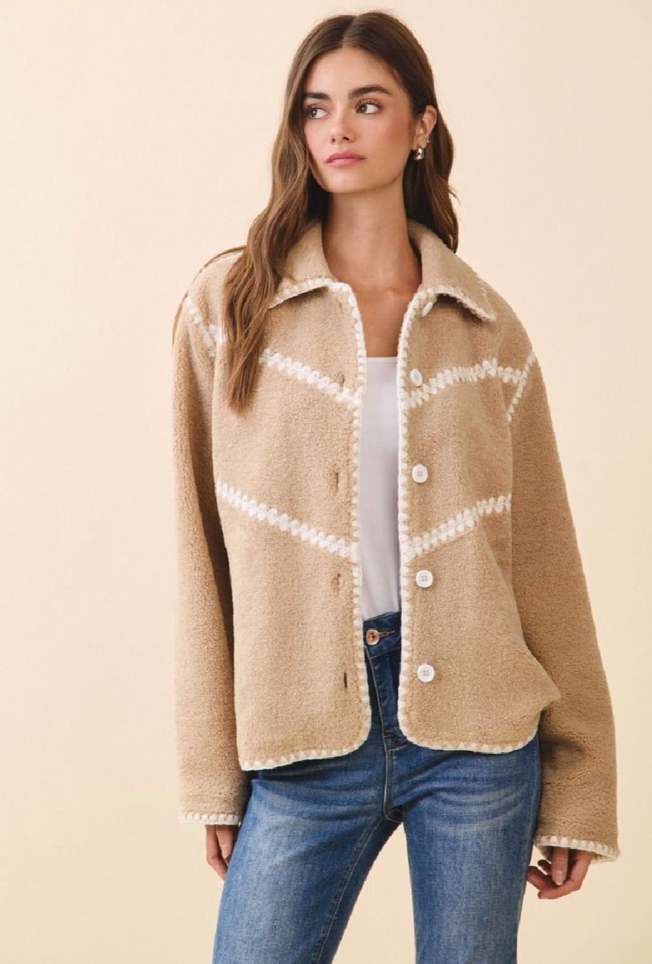 Final Sale - Sherpa Jacket With Stitch Detail