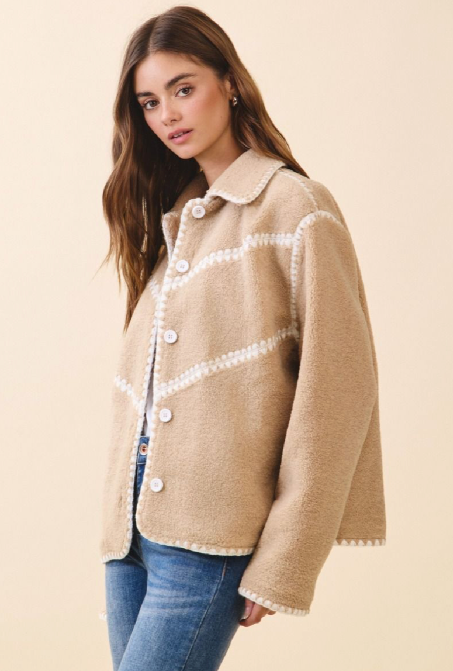 Final Sale - Sherpa Jacket With Stitch Detail
