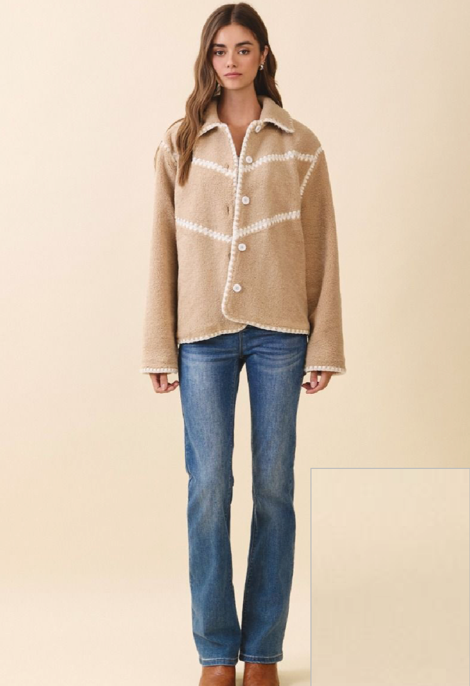 Final Sale - Sherpa Jacket With Stitch Detail