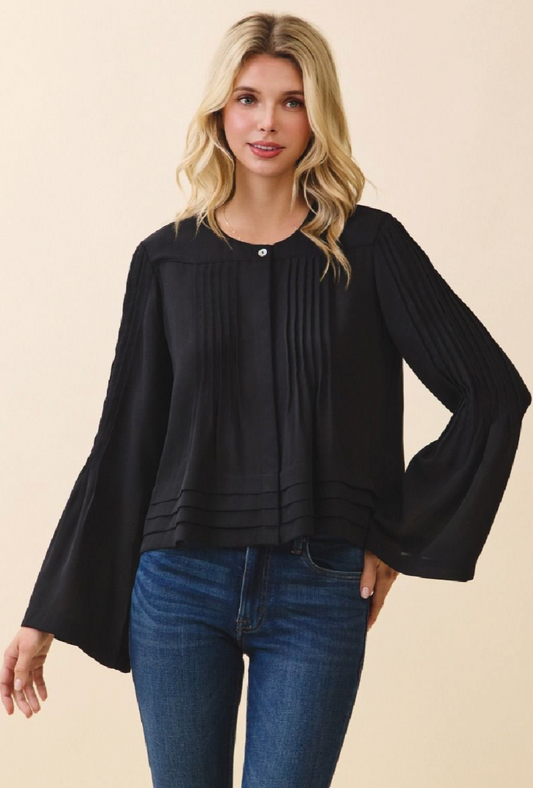 Long Sleeve Blouse with Pleats