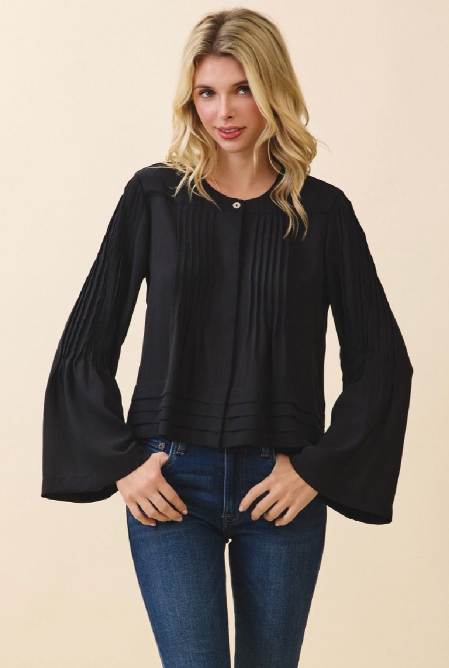 Long Sleeve Blouse with Pleats