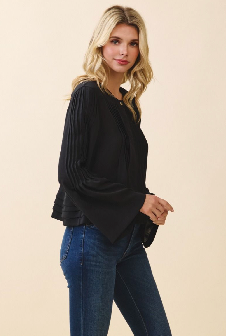 Long Sleeve Blouse with Pleats